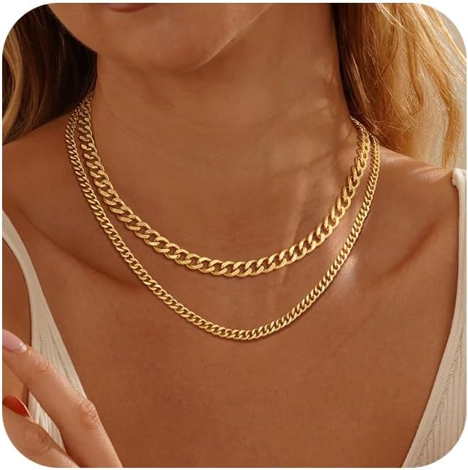 Moodear Layered Necklace for Women Trendy Chunky 14K Gold Plated/Sliver Plated Chain Necklace Cuban Link Paperclip Chain Toggle Clasp Necklace Fashion Jewelry
