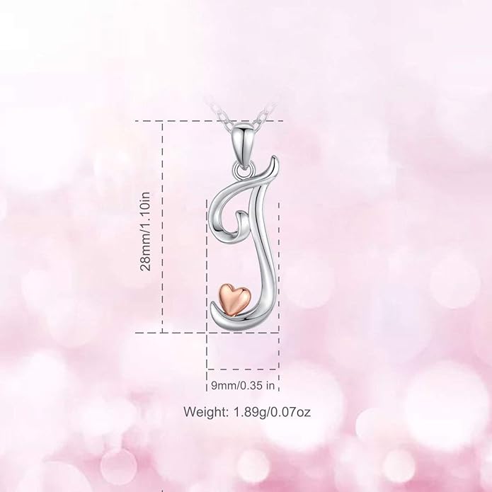 CELESTIA 925 Sterling Silver Initial Necklaces 26 Letter with Rose Gold Heart - 18 Inch Chain