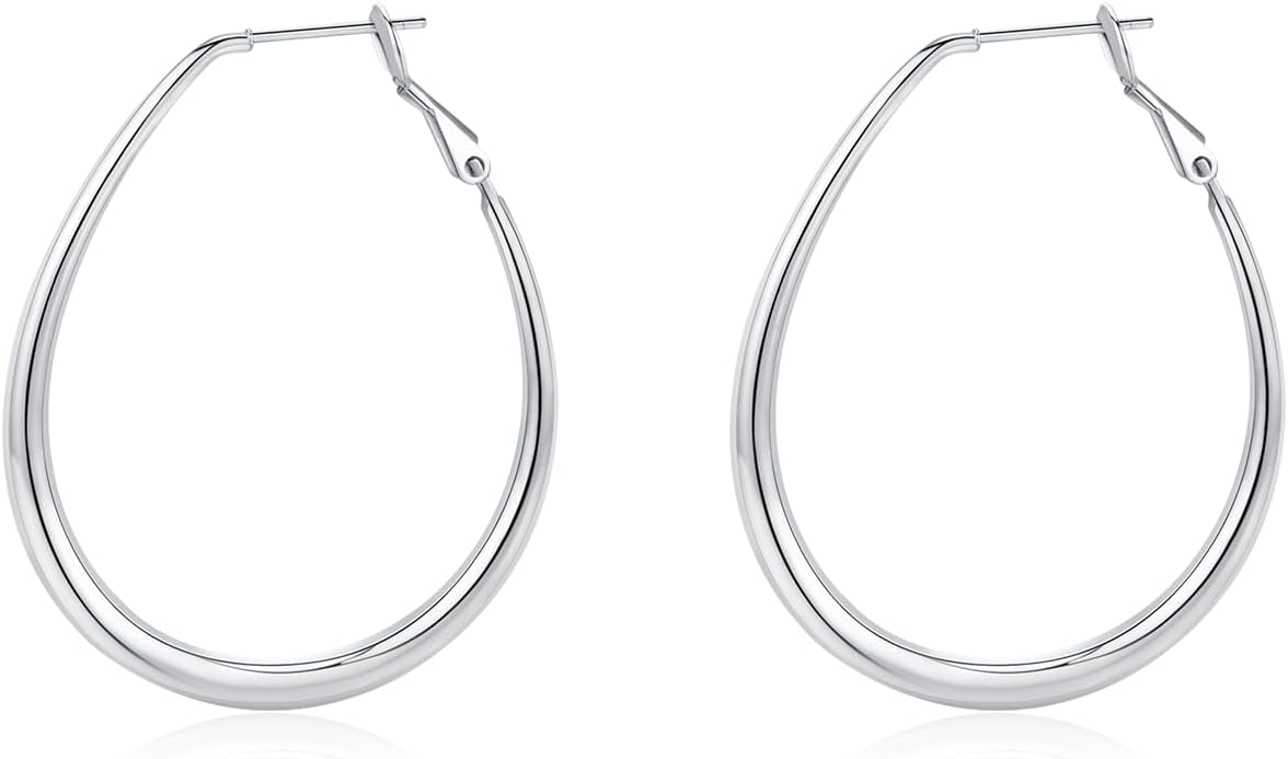 Lightweight Oval Hoop Earrings for Women - 14K Gold Plated, Rose Gold Plated and Sterling Silver Plated Large Oblong Hoop Earrings for Women Statement Jewelry Gift