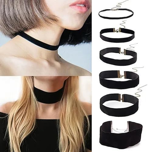Sora Tuki Black Choker Necklace for Women 1cm-3cm Wide Velvet Leather Lace Chocker Tattoo Collar 90s Goth Jewelry