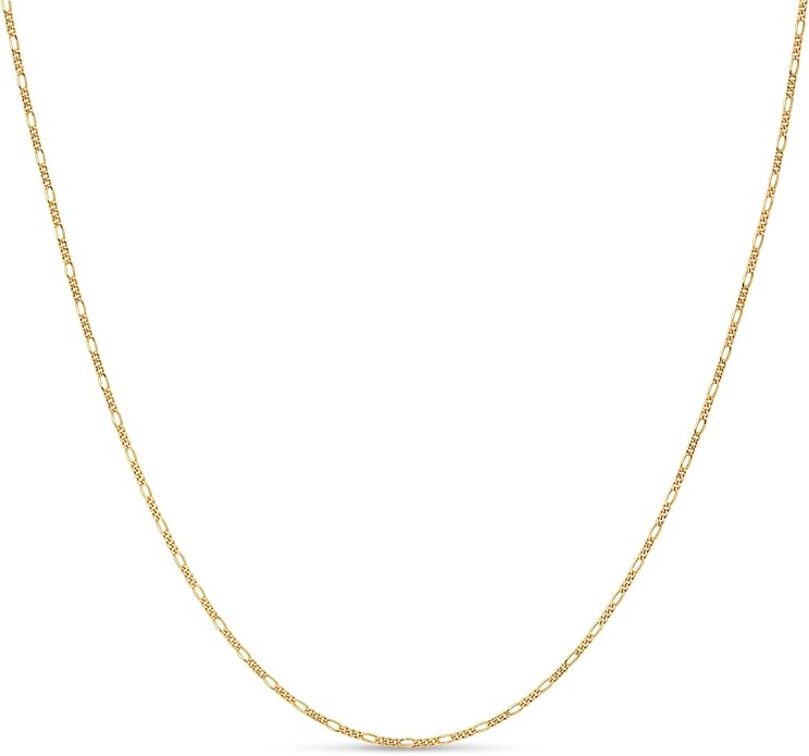 KEZEF Sterling Silver 1.5mm Figaro Chain Necklace for Women - 925 Italian Diamond Cut Chain, Available in Silver, 18K Yellow Gold, Rose Gold, 16-30 Inches