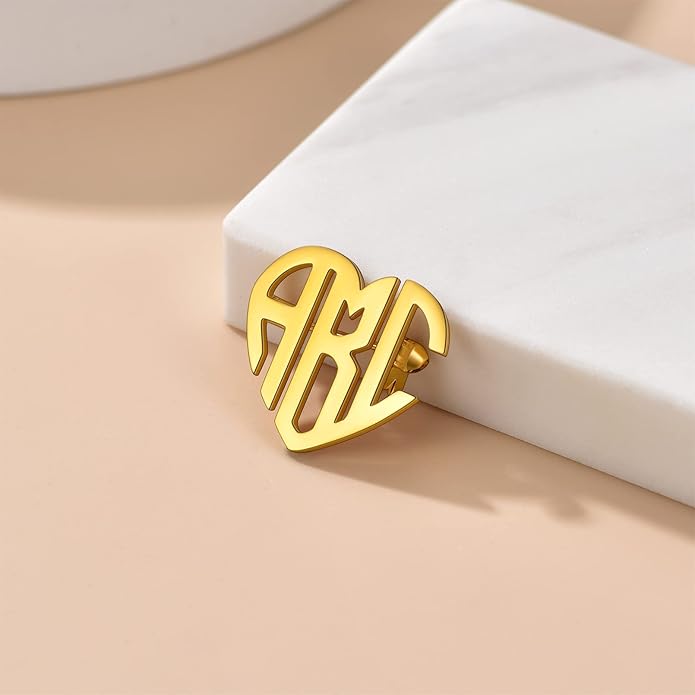 Custom4U Custom Name Pin Personalized Brooch Pins for Women Men Stainless Steel Name Tag with Letters/Initials - Silver/Gold/RoseGold/Black Customized Jewelry Gifts for Birthday Wedding Business Party
