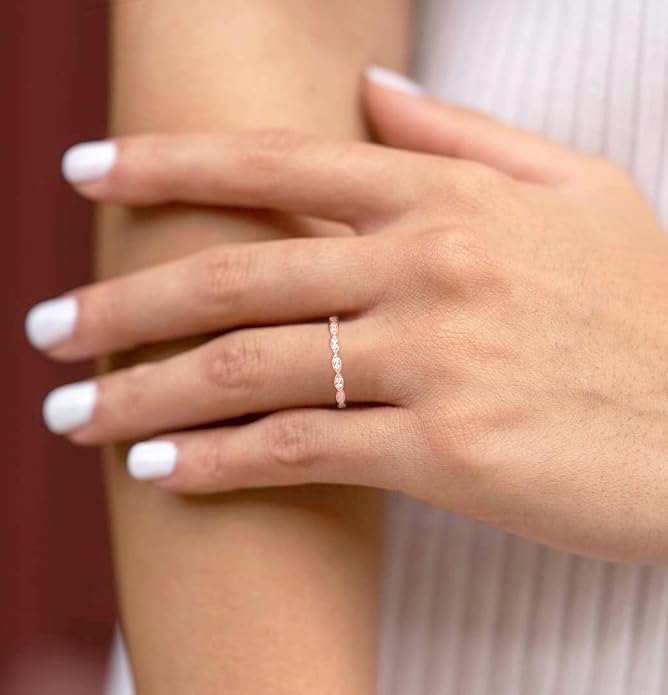 TIGRADE Eternity Ring Oval Milgrain Cubic Zirconia Anniversary Stacking Ring CZ Wedding Band for Women Size 3-13