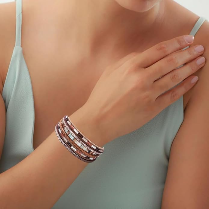 Aluinn Leather Wrap Bracelets For Women Boh Multi-Layer Elegance Bracelet Boho Bangle Western Cuff Bracelet Jewelry for Women