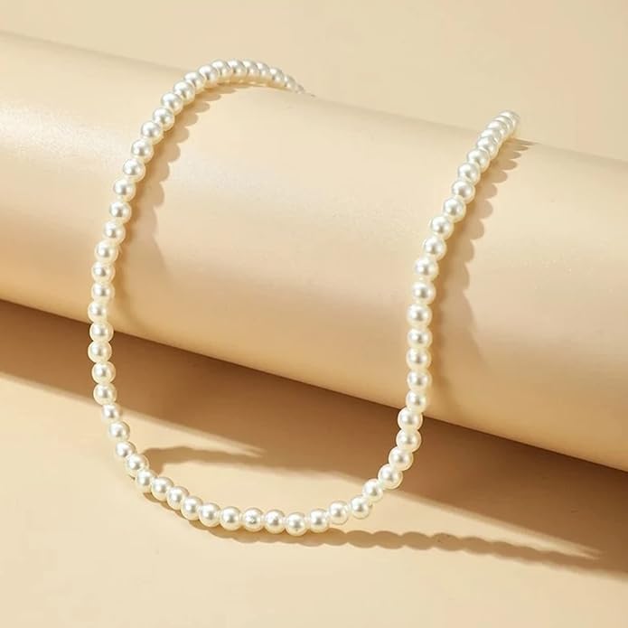 Gold Jewelry Set for Women - Dainty 14K Gold/Silver Plated Pearl Choker Necklace, Drop Earrings & Bracelets - Wedding Trendy Pearl Jewelry Gift