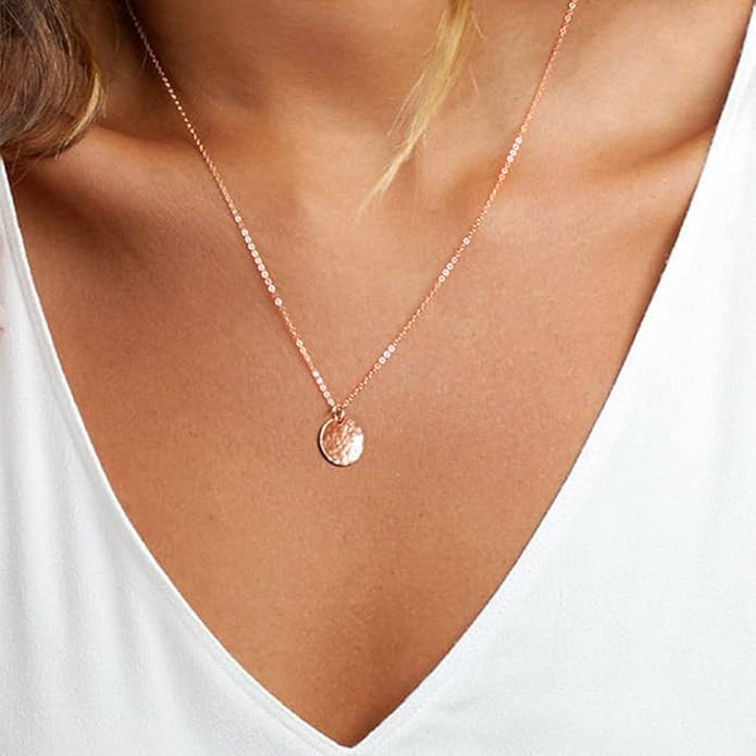 Turandoss Dainty Layered Choker Necklace, Handmade Y Pendant Necklace Multilayer Bar Disc Necklace Adjustable Layering Choker Necklaces for Women