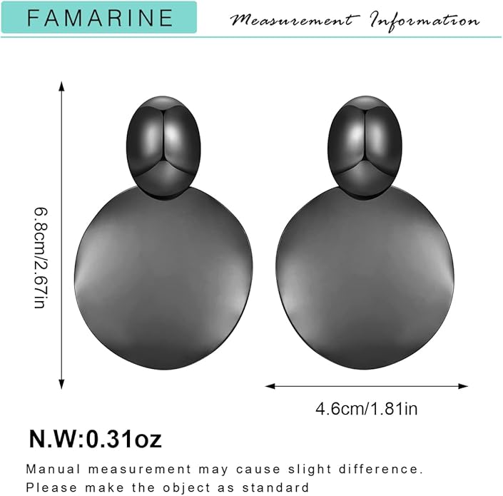 FAMARINE Big Disc Drop Earrings Gold Dangle Earrings Round Hammered Earrings Women