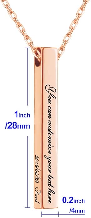 BellBlow- Personalized Bar Necklace Engraved with Name for Men Woman, Custom 3D Vertical Bar Pendant Name Chain Necklaces, 4sides Customizable Name Plate Necklace Jewelry Gift Boyfriend Girlfriend