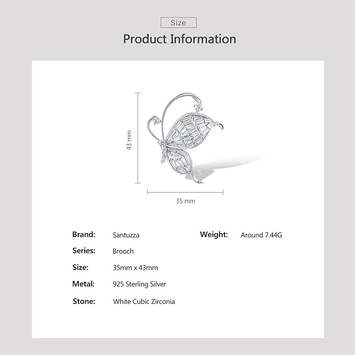 Santuzza 925 Sterling Silver Gemstone Pin Brooch for Women