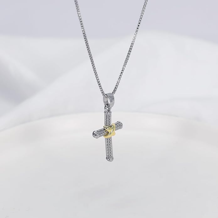 Mytys Coin Pendant Necklace for Women 18K Gold and Silver Intertwined Crossover Pendant Two Tone Necklaces Christmas Jewelry Gift