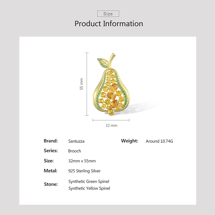 Santuzza 925 Sterling Silver Gemstone Pin Brooch for Women