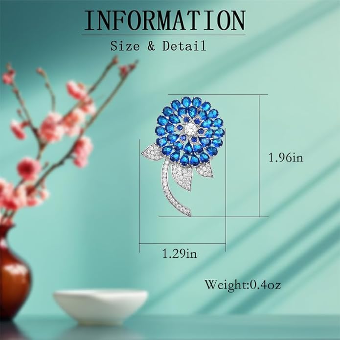 Flower Brooch Pin - Rhinestone Flower Pin 18k Gold Plated - Thanksgiving Day, Birthday, Wedding Gifts for Mom, Wife