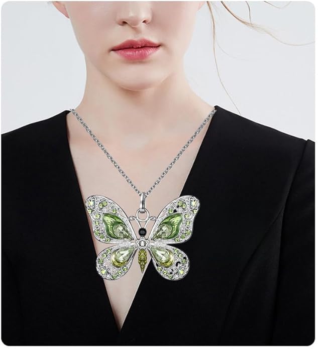 Vintage Multicolor Butterfly Necklace Bohemian Multicolor Enamel Butterfly Necklace Rhinestone Butterfly Pendant Necklace Chain Enamel Ethnic Costume Jewelry for Women