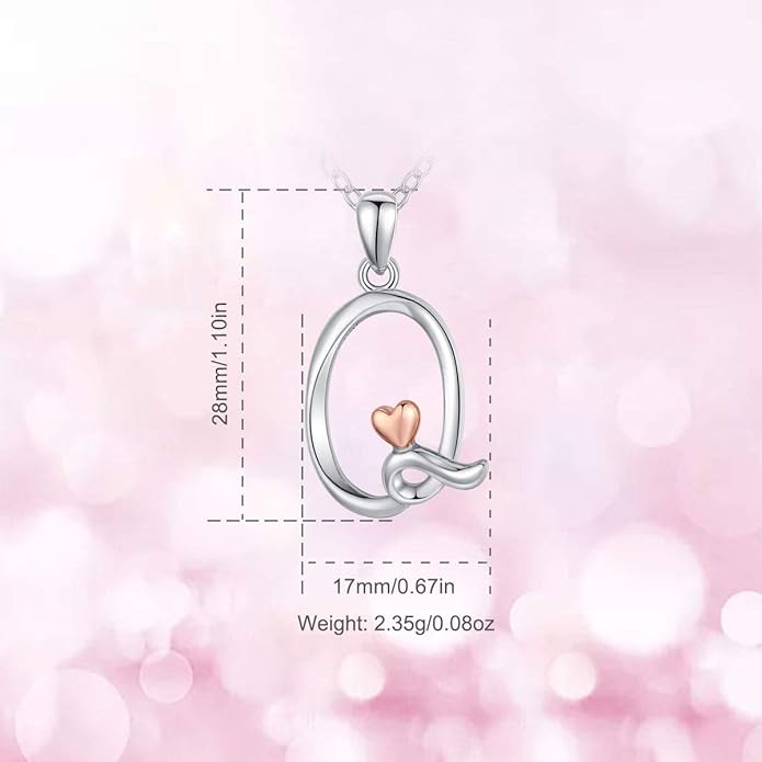 CELESTIA 925 Sterling Silver Initial Necklaces 26 Letter with Rose Gold Heart - 18 Inch Chain