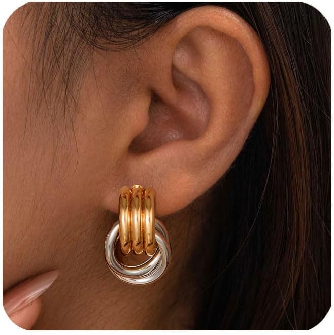 14K Gold Plated Knot Earrings for Women Gold Silver Earrings Heart Link Drop Dangle Earring Chunky Golden Knotted Statement Jewelry