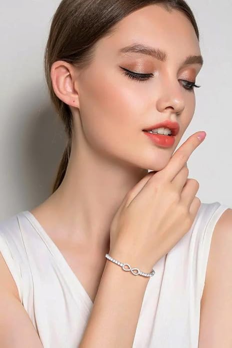 Imitation Diamond Infinity Tennis Bracelet for Women 3mm, 18K Gold Vermeil Moissanite Adjustable Bracelet, Skin-friendly .925 Sterling Silver Bolo Chain for Wrist Measuring 4"-9.5", D Color VVS1 Lab-created Diamond Jewelry Gift for Women