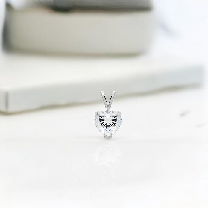 Everyday Elegance Solid 14K Gold Cubic Zirconia Solitaire Pendant Necklace for Women Heart, Princess, Round, Oval, Emerald, Pear & Cushion Cut 1 or 2 CTW | .60mm Thick 16" 18" Length Box Link Chain