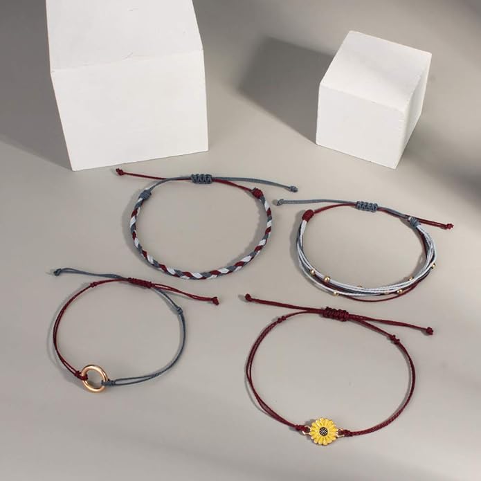 FANCY SHINY Sunflower String Bracelet Boho Braided Rope Wrap Bracelets Cute Summer Beach Surfer Jewelry for Women