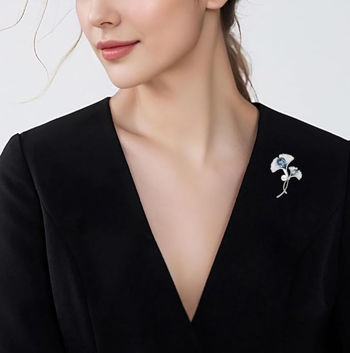 Gold Ginkgo Leaf Brooch Yellow Flower Lapel Pin Blazer Dress Jacket Suit Clothing Jewelry Vintage Inspired Birthday Festival Gift for Women