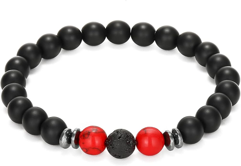 MengPa Mens Beaded Bracelets Couples Matching Bracelet Set Lava Rock Beads for Women Stone Jewelry