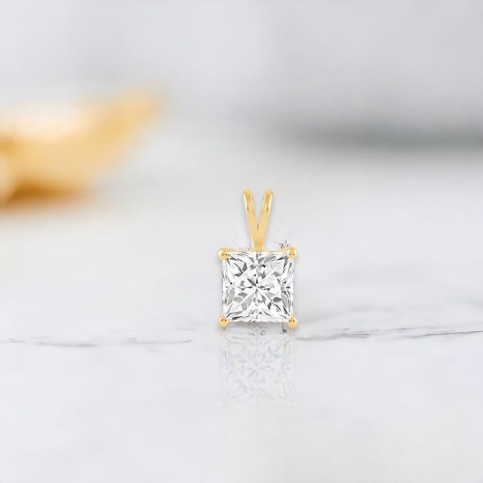 Everyday Elegance Solid 14K Gold Cubic Zirconia Solitaire Pendant Necklace for Women Heart, Princess, Round, Oval, Emerald, Pear & Cushion Cut 1 or 2 CTW | .60mm Thick 16" 18" Length Box Link Chain