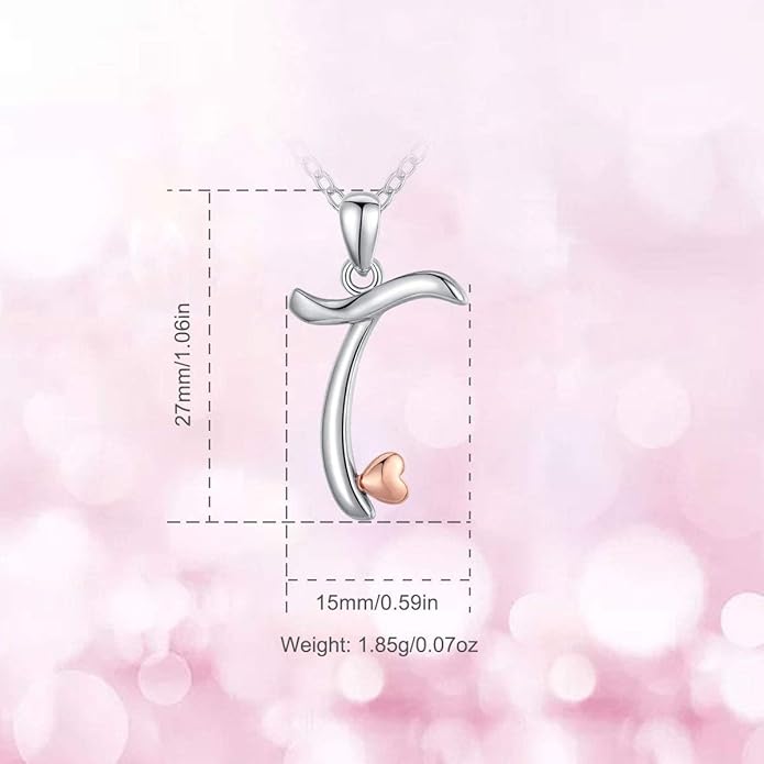 CELESTIA 925 Sterling Silver Initial Necklaces 26 Letter with Rose Gold Heart - 18 Inch Chain