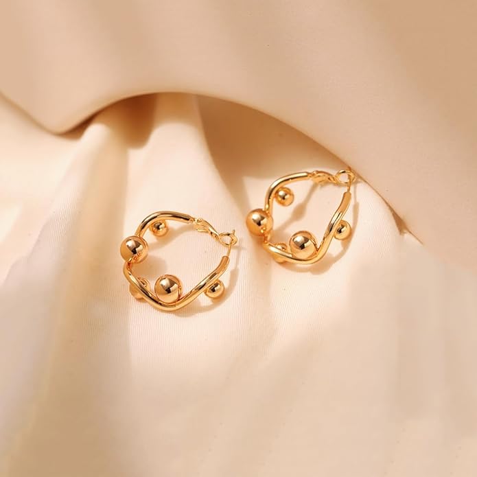 8YEARS Chunky Gold Hoop Earring for Women, 18K Gold Plated Lightweight Thick Hoops, Hypoallergenic Trendy Jewelry for Gift