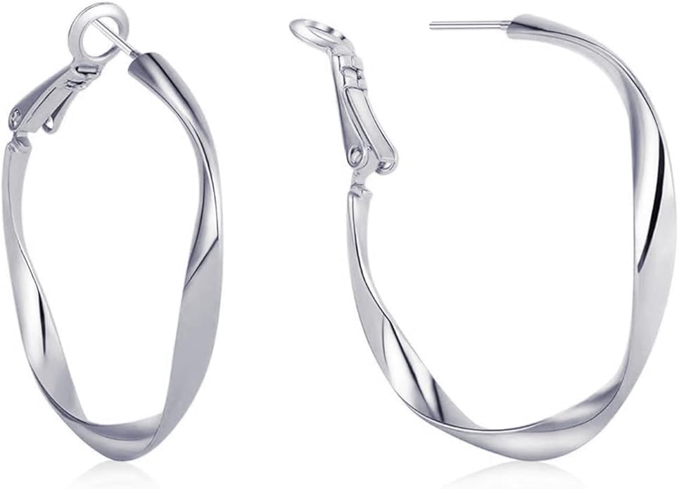 Gold Hoop Earrings Set for Women: Thick 14k Gold Plated Oval Teardrop Sensitive Ear Jewelry Pack Hypoallergenic Hoops Earringsfor Women Fashion (20-35mm)