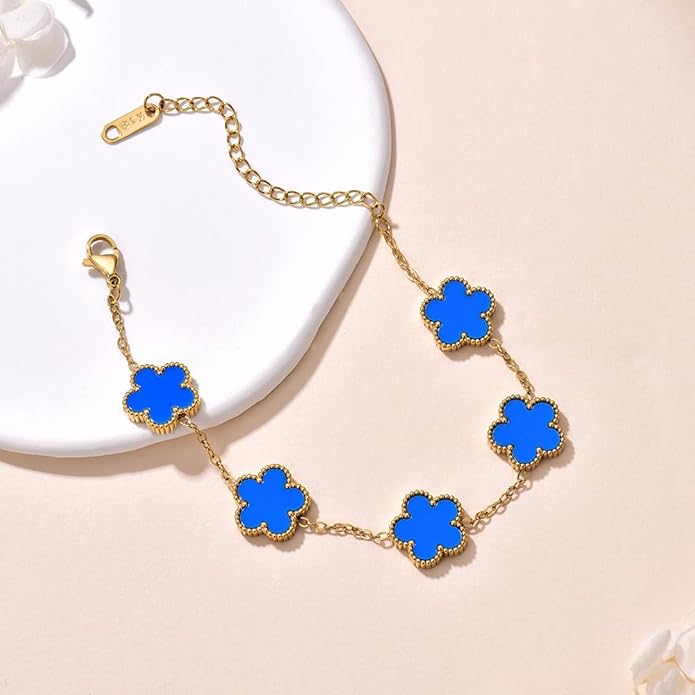 18K Gold-Plated Four Leaf Clover Bracelet for Women,Adjustable lucky Bracelet Set Jewelry Gift-Hypoallergenic Charm for Birthdays, Wellness & Daily Wear