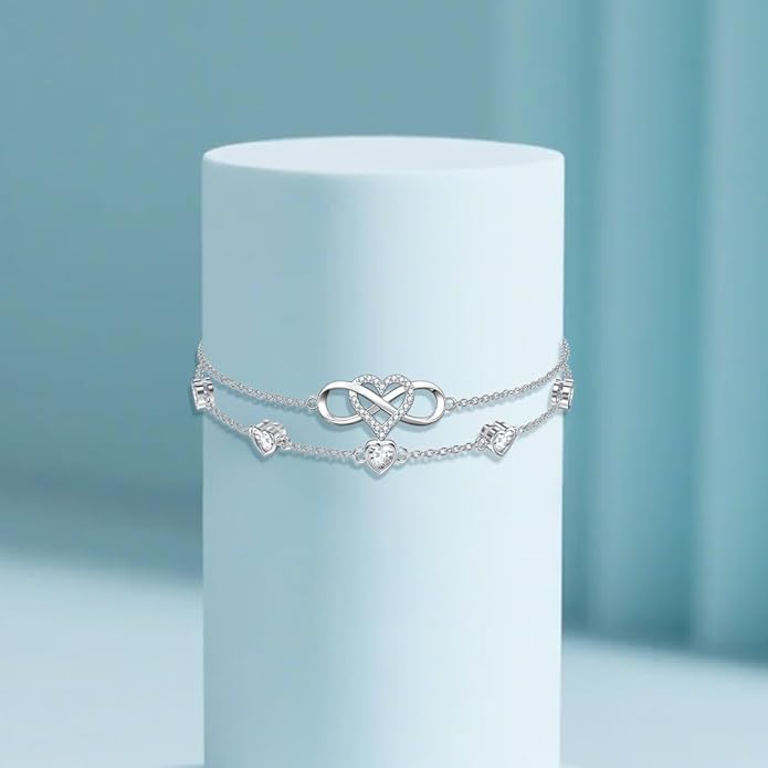 Dorunmo 925 Sterling Silver Infinity Heart Birthstone Anklet Bracelets for Women Best Mother's Day Birthday Jewelry for Wife Girlfriend Mom Her