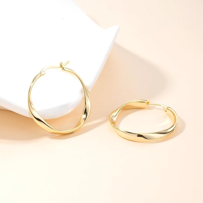 14K Gold Twisted Hoop Earrings for Women Thick Wave Gold Hoops Lightweight Hypoallergenic Elegant Jewelry 25/30MM