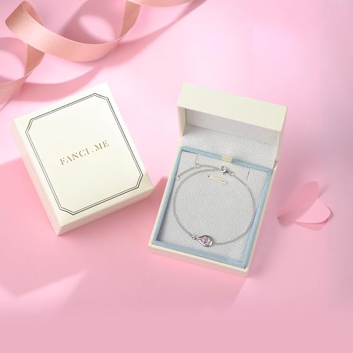 FANCIME Love Bracelet 925 Sterling Silver Infinity Birthstone Bracelets for Women Fine Jewelry Birthday Christmas Gifts for Her Mom Wife, Chain Length 6.7"+1.2" Extend