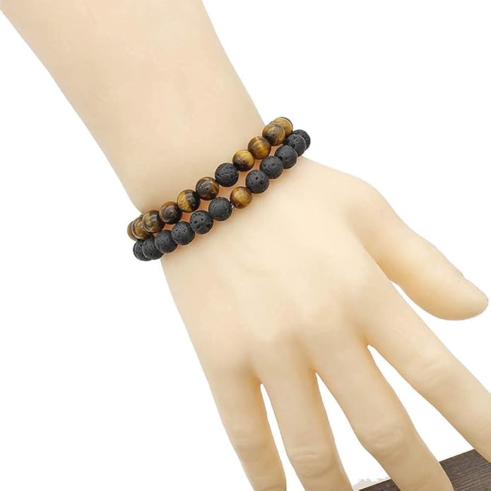 MengPa Mens Beaded Bracelets Couples Matching Bracelet Set Lava Rock Beads for Women Stone Jewelry