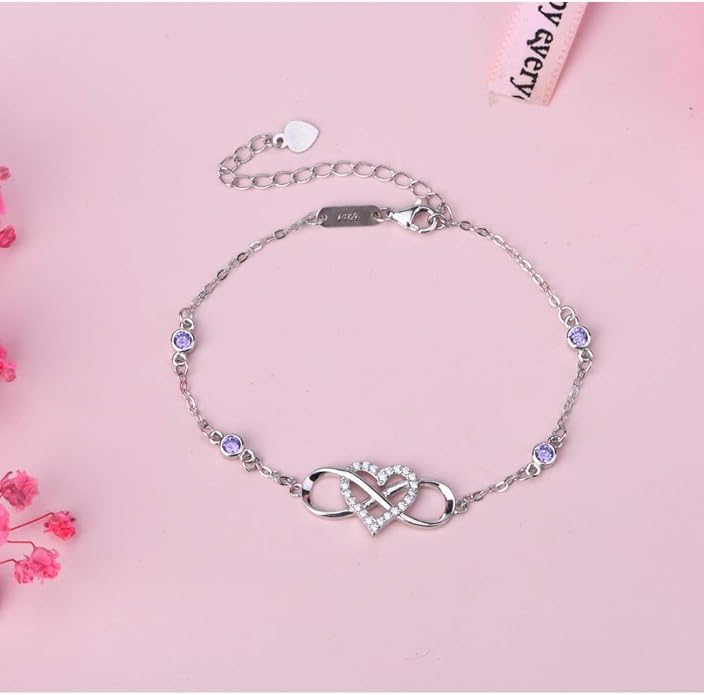S925 Sterling Silver Ankle Bracelet for Women,Infinity Anklet with Heart Design Charm Jewelry Mother's Day Gifts for Women Mother