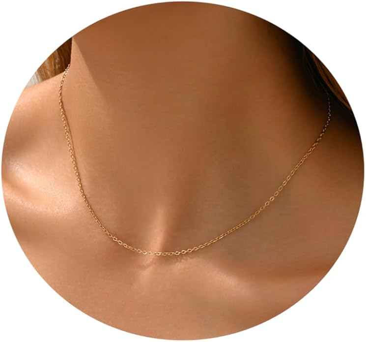 Gold Chain Necklace for Women Dainty 18K Gold Plated Thin Satellite Beaded Turquoise Necklace Simple Gold Boho Jewelry