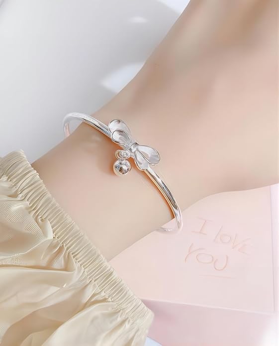 S925 Silver Bangle Bracelet for Women, Elegant Women‘s Sterling Silver Bracelet Bangle Adjustable 6.4-7.8 inches Small Size