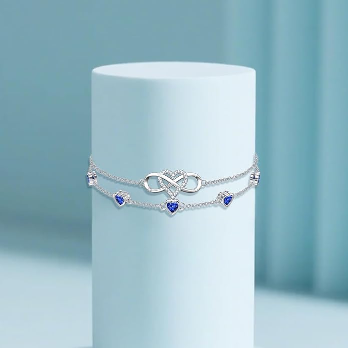 Dorunmo 925 Sterling Silver Infinity Heart Birthstone Anklet Bracelets for Women Best Mother's Day Birthday Jewelry for Wife Girlfriend Mom Her