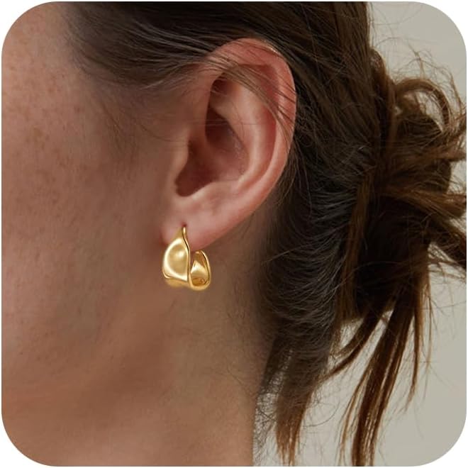 Kyerlyn Chunky Gold Earrings for Women, 14K Gold/Silver Plated Statement Geometric Dangle Drop Earrings Chunky Trendy Knot Stud Hypoallergenic Fashion Jewelry Gift