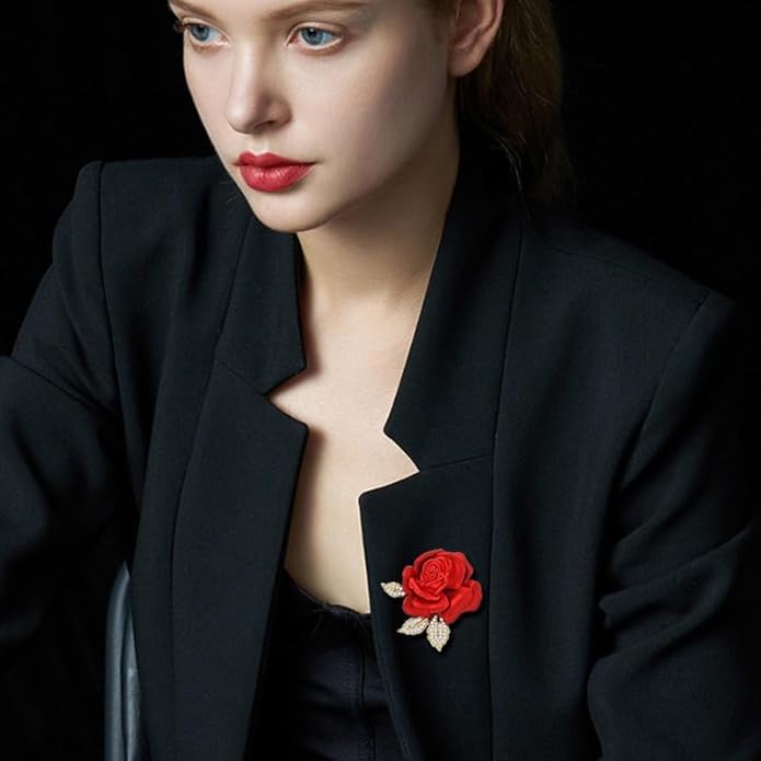 AILONMEI Red Rose Flower Brooches and Pins for Women Costume Jewelry Brooch Pins Broches Jewelry for Women Elegant Lady Pin