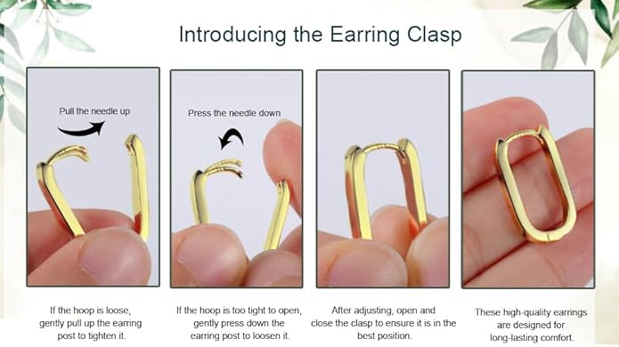925 Sterling Silver Hoop Earrings for Women Small Square Hypoallergenic 14K Gold Plated Hoop Earrings Geometric Minimalist Rectangle Hoops