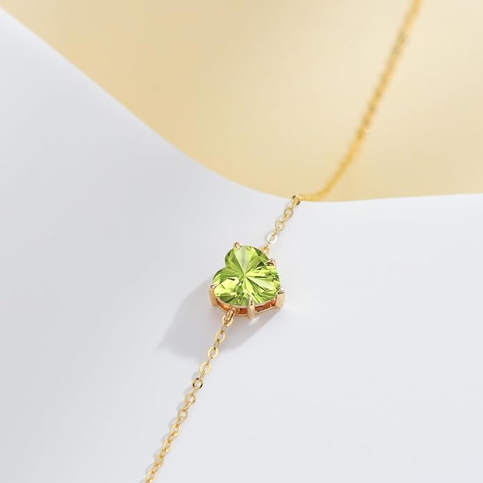 14k Gold Love Heart Gemstone Bracelet for Women,7MM Heart-cut Created Birthstone Anniversary Birthday Mother's Day Bracelets Jewelry for Mom Her 6.5''+2''