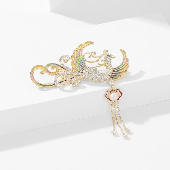 Exquisite 14K Gold Phoenix Brooch for Women, Inlaid with Moissanite and Premium Gemstones, Ideal Luxury Gift for Holidays and Special Occasions