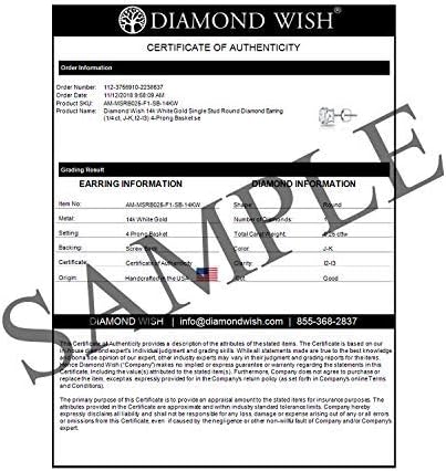 18k Gold Round SINGLE Diamond Stud Earring (0.08ct, Good, I2-I3) 4-Prong Basket set with Screw-back Diamond Wish