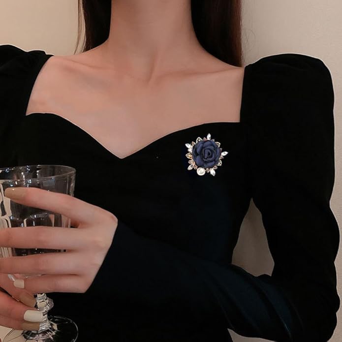Elegant Rose Flower Brooch Pin for Women Men Wedding Party Gentleman's Essentials Handmade Imitation Crystal Pearl Fabric Flower Lapel Pin Dress Suit Accessories Boutonniere Ideas Gift