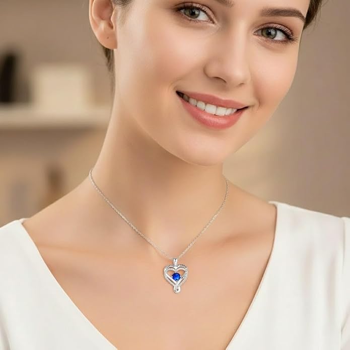 Birthstone Infinity Heart Necklace for Women Wife Girlfriend Mom Daughter Gifts S925 Silver Jewelry For Anniversary Rose Gold Gifts For Birthday Christmas Mothers Valentines Day