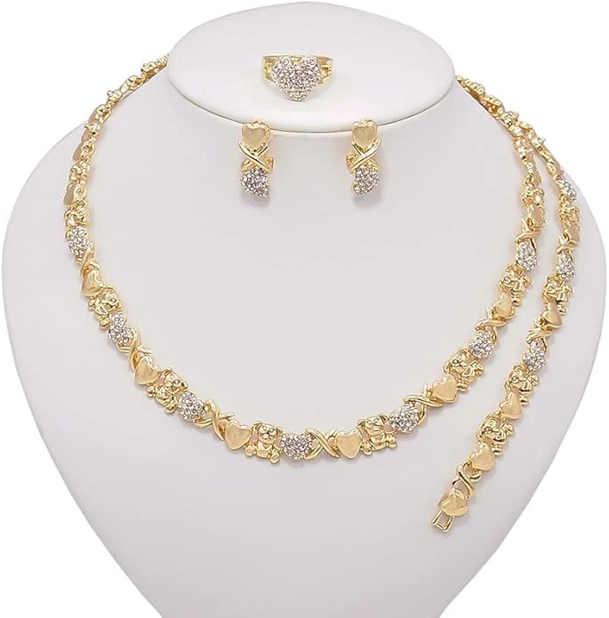 Gold Jewelry Sets for Women 18K Gold/Silver Filled Jewelry Necklace Set Wedding Bridal Fashion Jewelry Sets Women Accessories Bracelets Earrings and Rings Sweetheart Gifts