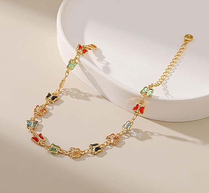 18K Gold Plated Anklet for Women Multicolor Crystal Ankle Bracelets Boho Adjustable Chain Anklets