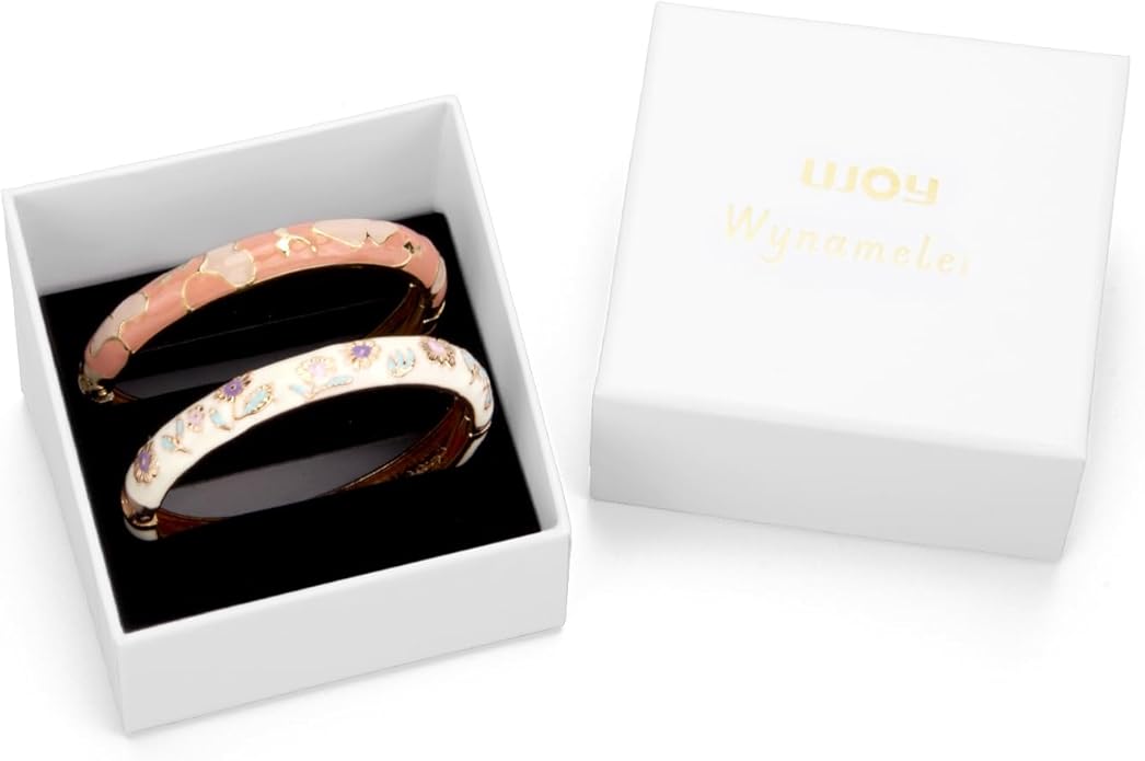 UJOY Cloisonne Bracelet Butterfly Hinge Indian Cuff Bangle Enameled Jewelry Flower Bracelets for Women Gift Box 55A114