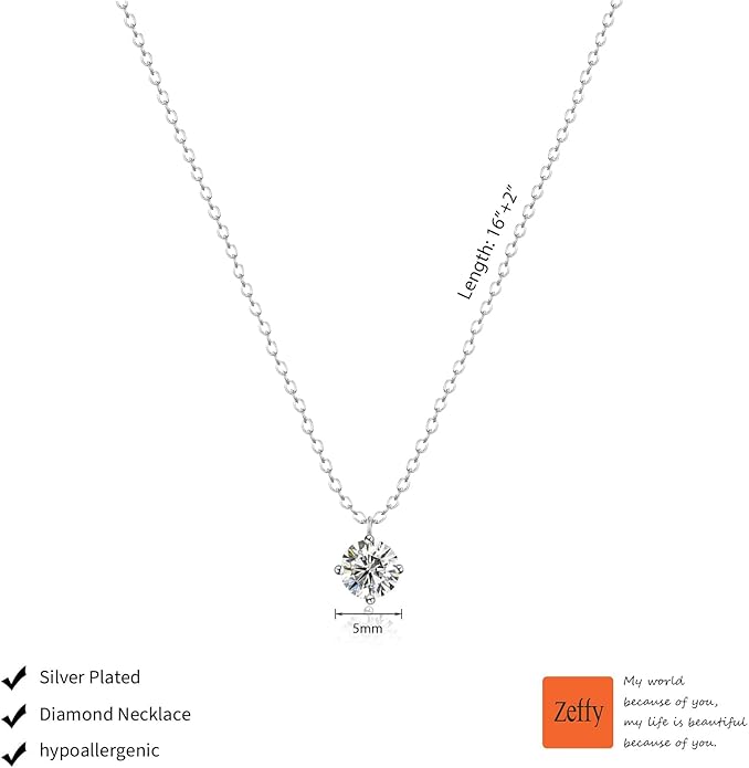 Zeffy Diamond Necklaces for Women, Dainty Gold Necklace 18k Gold Plated Layered Necklaces Simple Gold CZ Diamond Pendant Necklaces for Women Trendy Jewelry Gifts for Girls