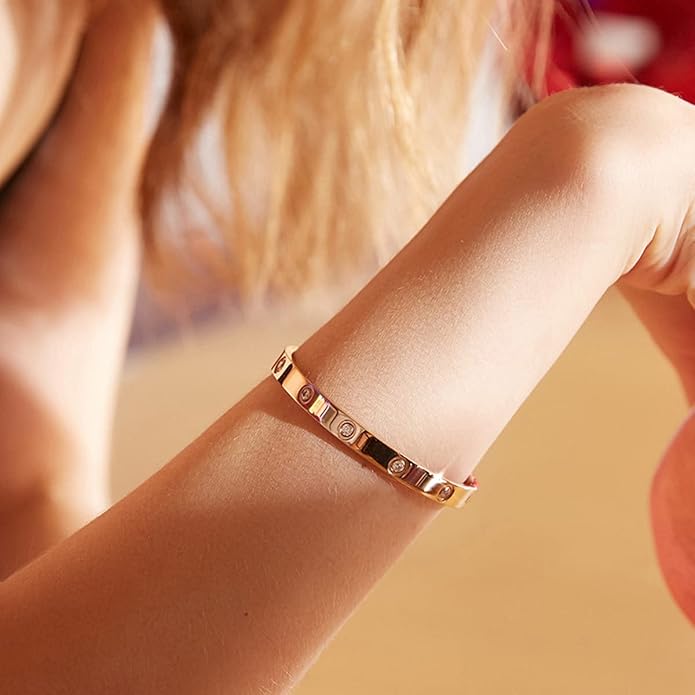 RIMRIVA 18K Gold-plated Bracelets for Women Friendship Love Bangle Bracelets Stainless Steel Bracelet Jewelry Birthday Gifts for Women Stocking Stuffers